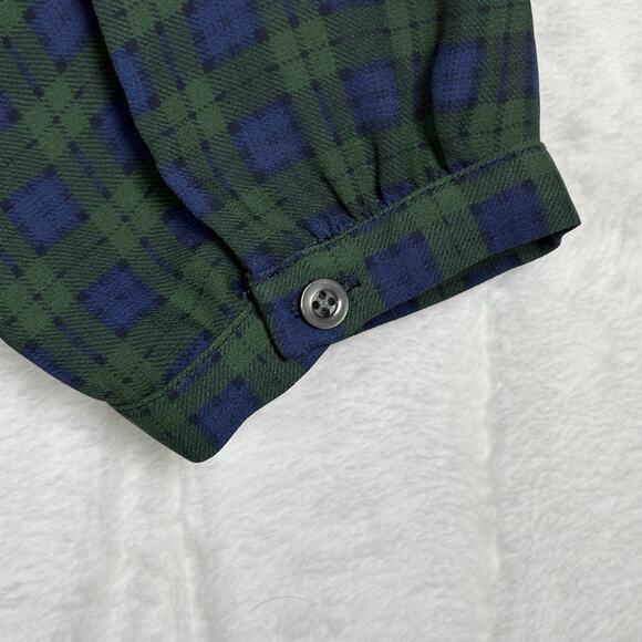 Talbots Plaid Blouse Womens Size Medium Green Blue Long Sleeve Holiday Fall - Picture 3 of 10